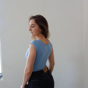 Blue Sleeveless Halter Crop Top